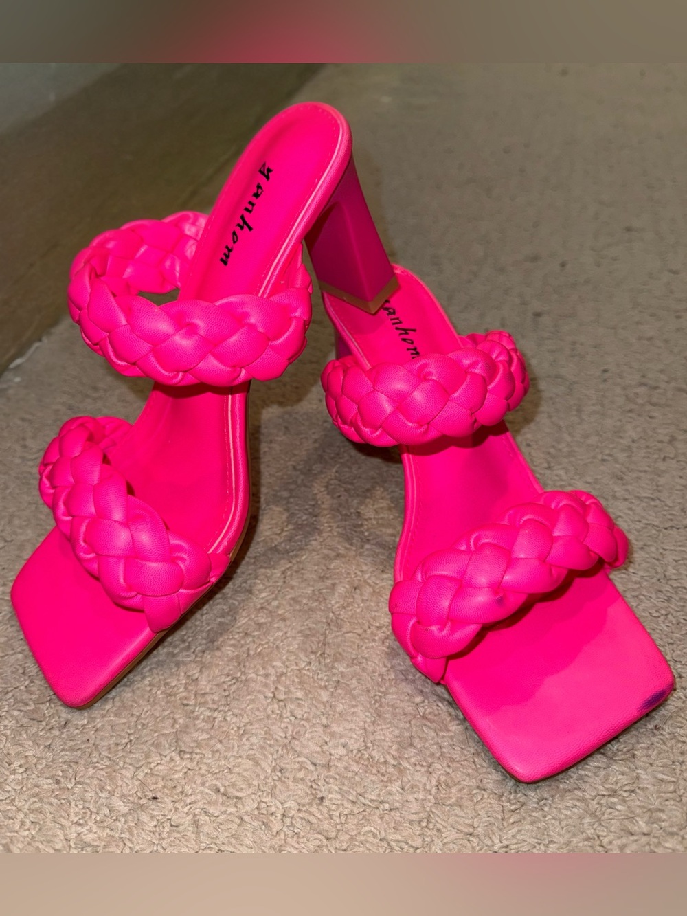 Women's Braided Double-Strap Heeled Sandals - Hot Pink